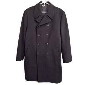 Kenneth Cole Black Wool Mens Peacoat With Double-Breasted Buttons & Pockets 38R